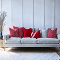 Classic White Sofa and Red Pillow Interior Design Royalty Free Stock Photo