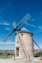 Classic windmill in Cuenca Spain closup blue sky Royalty Free Stock Photo