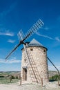 Classic windmill in Cuenca Spain closup blue sky