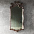 Classic wood carved mirror frame on marble wall background 3d render