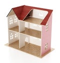 Classic wooden dollhouse isolated on white background. 3D illustration