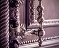 Classic wooden door, exquisite gold door handle with a lock Royalty Free Stock Photo