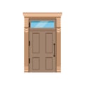 Classic wooden front door to house, closed elegant door vector illustration