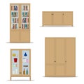 Classic wooden Interior set with isolated cupboard, bookshelf, wardrobe and cabinet.