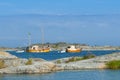 Classic wooden motorboats Stora Nassa Stockholm archipelago Royalty Free Stock Photo