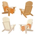 Classic wooden outdoor chair with chunky knit plaid. Garden furniture set in adirondack style Royalty Free Stock Photo