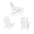Classic wooden outdoor chair, outline sketch. Garden furniture set in adirondack style Royalty Free Stock Photo