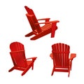 Classic wooden outdoor chair painted in red color. Garden furniture set in adirondack style Royalty Free Stock Photo