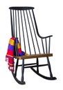 Classic wooden rocking chair with colorful scarf isolated with clipping path Royalty Free Stock Photo
