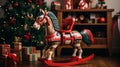 A classic wooden rocking horse decorated