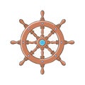 Classic Wooden Ship's Wheel with Blue Accents Navigating the Seas Royalty Free Stock Photo