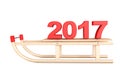Classic Wooden Sled with 2017 New Year Sign. 3d Rendering Royalty Free Stock Photo