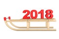 Classic Wooden Sled with 2018 New Year Sign. 3d Rendering Royalty Free Stock Photo