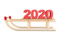 Classic Wooden Sled with 2020 New Year Sign. 3d Rendering Royalty Free Stock Photo