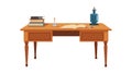 Classic wooden study desk workspace with stack of books and a small lamp, vector design Generative AI Royalty Free Stock Photo