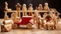 classic wooden toys against a plain background