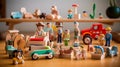 classic wooden toys against a plain background