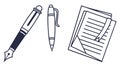 Classic Writing Tools Icons: Fountain Pen, Ballpoint, and Notebook, vector design Generative AI Royalty Free Stock Photo