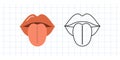 Classic y2k, 90s and 2000s aesthetic. Flat and outline style open mouth with tongue out, vintage element. Hand-drawn