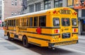 Classic Yellow American School Bus Parked Somewhere in Midtown Manhattan, New York City Royalty Free Stock Photo