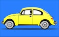 Classic Yellow Car on a Blue Background