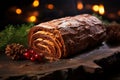 Classic Yule log a festive treat Christmas cake rolled and adorned for a delightful celebration