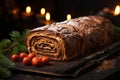 Classic Yule log a festive treat Christmas cake rolled and adorned for a delightful celebration