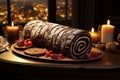 Classic Yule log a festive treat Christmas cake rolled and adorned for a delightful celebration