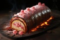 Classic Yule log a festive treat Christmas cake rolled and adorned for a delightful celebration