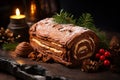 Classic Yule log a festive treat Christmas cake rolled and adorned for a delightful celebration