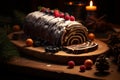 Classic Yule log a festive treat Christmas cake rolled and adorned for a delightful celebration