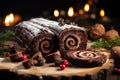 Classic Yule log a festive treat Christmas cake rolled and adorned for a delightful celebration