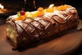 Classic Yule log a festive treat Christmas cake rolled and adorned for a delightful celebration