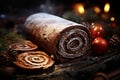 Classic Yule log a festive treat Christmas cake rolled and adorned for a delightful celebration