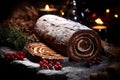 Classic Yule log a festive treat Christmas cake rolled and adorned for a delightful celebration