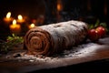 Classic Yule log a festive treat Christmas cake rolled and adorned for a delightful celebration