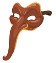 Classic Zanni mask in leather, decorated with golden border and rope, Vector illustration