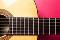 Classical acoustic guitar with nylon strings close-up. Royalty Free Stock Photo