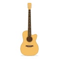 Classical acoustic guitar. String musical instrument. Front view. Yellow wooden guitar. Music equipment Royalty Free Stock Photo