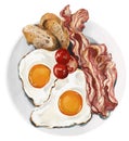 The classical American breakfast of eggs and bacon