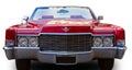 Classical American vintage car 1970 Cadillac DeVille Convertible. Front view. White background