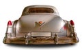 Classical American Vintage car 1950 Cadillac Limousine. Back view. White background