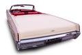 Classical American Vintage car 60th Lincoln Continental cabrio. Back view. White background