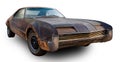 Classical American vintage muscle car 1966 Oldsmobile Toronado Deluxe Coupe in rat style. White background