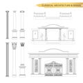 Classical architectural form drawings in set. Vector drawing design elements for classic architecture Royalty Free Stock Photo