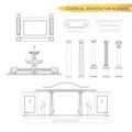 Classical architectural form drawings in set. Vector drawing design elements for classic architecture Royalty Free Stock Photo