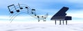 Classical black grand piano playing melody in the winter nature - 3D render