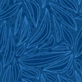 Classical blue color seamless pattern with abstract elements and leaves. Color of the year 2020.