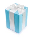 classical blue gift box with white ribbon bow Royalty Free Stock Photo