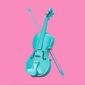 Classical Blue Violin with Bow in Duotone Style. 3d Rendering